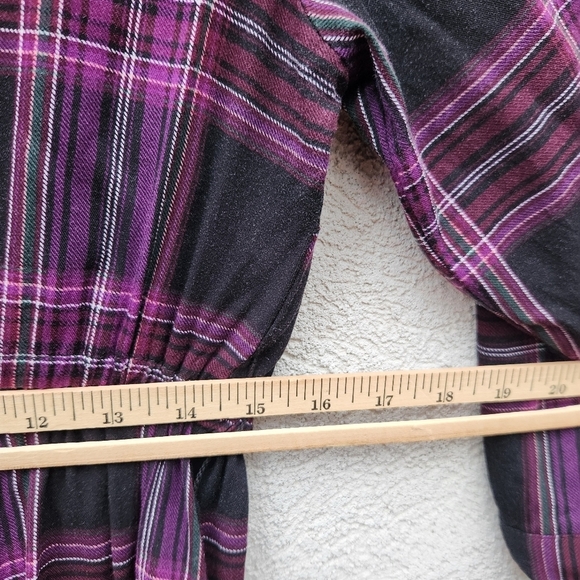 Torrid Dress Women's 00 Medium Purple Black Plaid Long Sleeve Challis No Belt - Picture 6 of 10